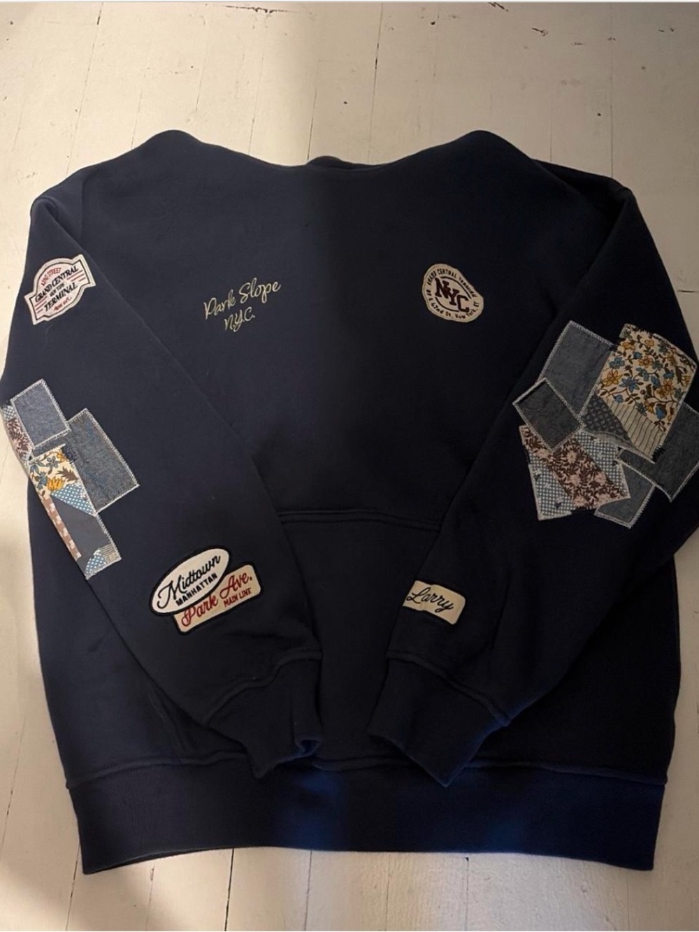 Abercrombie & Fitch Navy Crewneck Sweater with Patchwork Badges